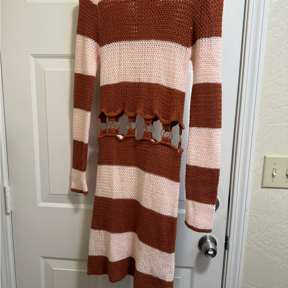 Striped Brown and Pink Knit Dress